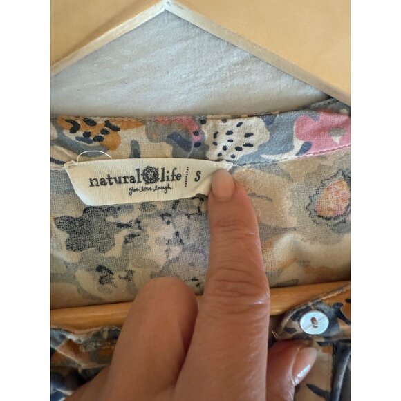 Natural Life Mini Floral Boho Long Sleeve Shirt Dress Size S Short Tunic Organic - Picture 10 of 12